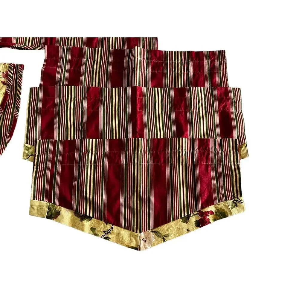 Window Treatments Custom 8 Pc Valance Tier Curtains Gold Red Green Grapes Stripe